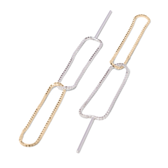 Stecker FINEFINE, zweifarbig in Gold 585, 14 Karat und 925 Sterling Silber, Länge 50 mm, Handmade in Germany, Jonathan Radetz Jewellery